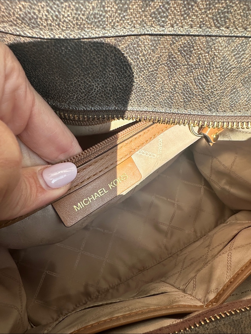 Michael Kors Brown Logo Tote with Tan Leather Accents and Gold Hardware - Picture 7 of 8